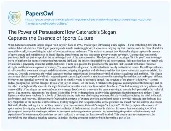 Essay on The Power of Persuasion: how Gatorade’s Slogan Captures the Essence of Sports Culture