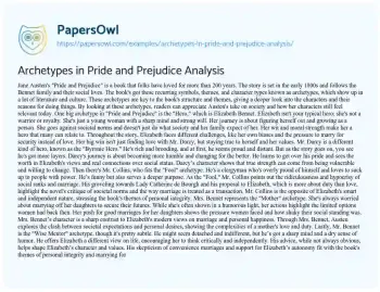 Essay on Archetypes in Pride and Prejudice Analysis