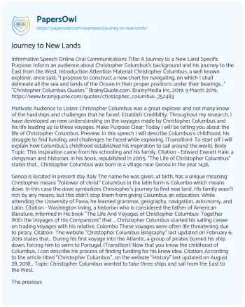 Essay on Journey to New Lands