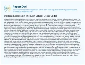 Essay on Student Expression through School Dress Codes