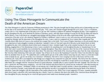 Essay on Using the Glass Menagerie to Communicate the Death of the American Dream