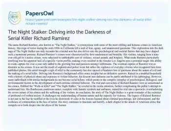 Essay on The Night Stalker: Delving into the Darkness of Serial Killer Richard Ramirez