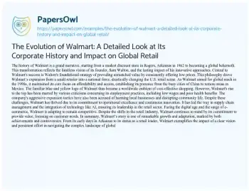 Essay on The Evolution of Walmart: a Detailed Look at its Corporate History and Impact on Global Retail