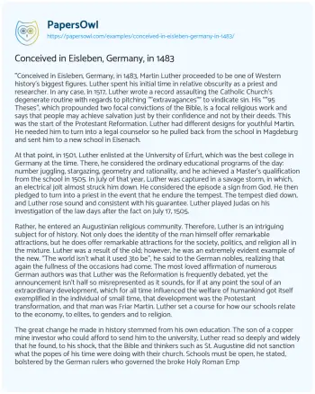 Essay on Conceived in Eisleben, Germany, in 1483