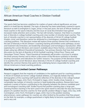 Essay on African American Head Coaches in Division Football