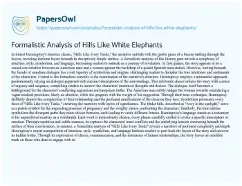 Essay on Formalistic Analysis of Hills Like White Elephants