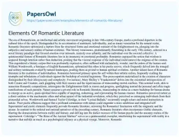 Essay on Elements of Romantic Literature