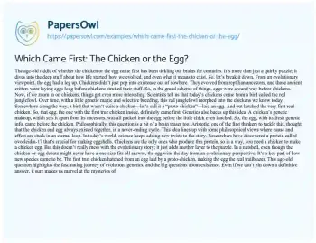 Essay on Which Came First: the Chicken or the Egg?