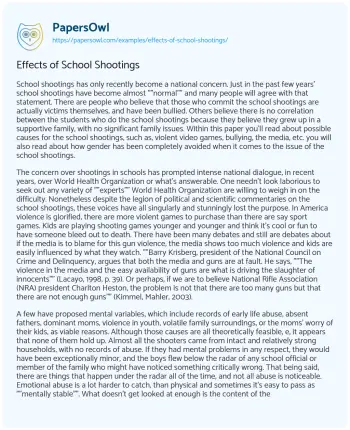 Essay on Effects of School Shootings