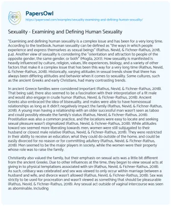 Essay on Sexuality – Examining and Defining Human Sexuality