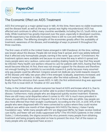 Essay on The Economic Effect on AIDS Treatment