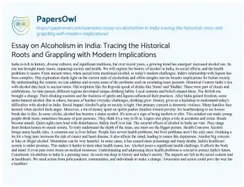 Essay on Essay on Alcoholism in India: Tracing the Historical Roots and Grappling with Modern Implications