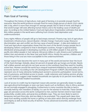 Essay on Main Goal of Farming