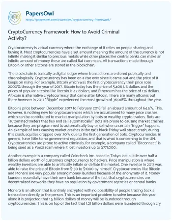 Essay on CryptoCurrency Framework: how to Avoid Criminal Activity?