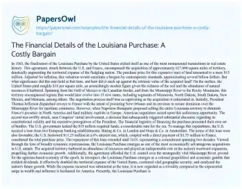 Essay on The Financial Details of the Louisiana Purchase: a Costly Bargain