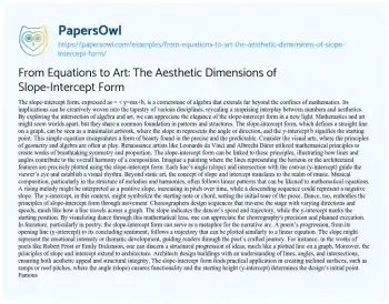 Essay on From Equations to Art: the Aesthetic Dimensions of Slope-Intercept Form