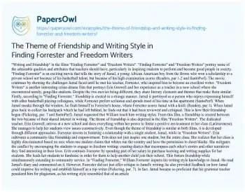 Essay on The Theme of Friendship and Writing Style in Finding Forrester and Freedom Writers