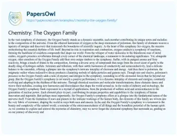 Essay on Chemistry: the Oxygen Family