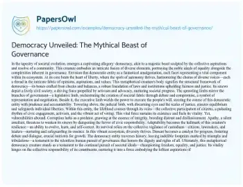 Essay on Democracy Unveiled: the Mythical Beast of Governance