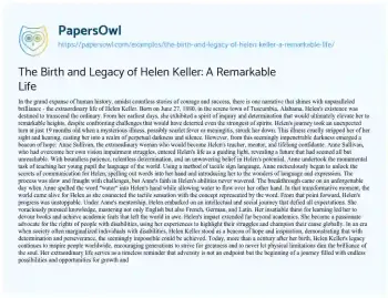 Essay on The Birth and Legacy of Helen Keller: a Remarkable Life