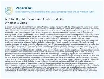 Essay on A Retail Rumble: Comparing Costco and BJ’s Wholesale Clubs