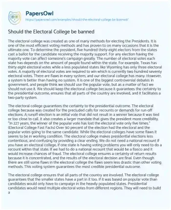 Essay on Should the Electoral College be Banned