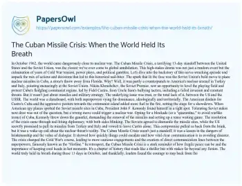 Essay on The Cuban Missile Crisis: when the World Held its Breath