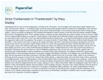 Essay on Victor Frankenstein in “Frankenstein” by Mary Shelley