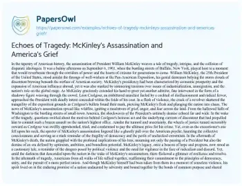 Essay on Echoes of Tragedy: McKinley’s Assassination and America’s Grief