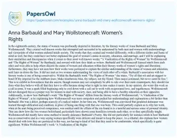 Essay on Anna Barbauld and Mary Wollstonecraft: Women’s Rights