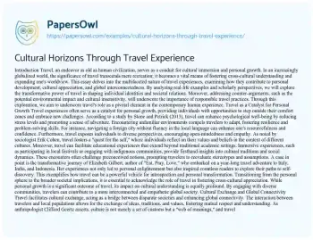 Essay on Cultural Horizons through Travel Experience