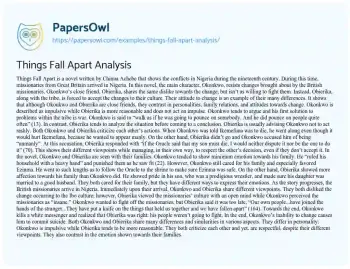 Essay on Things Fall Apart Analysis