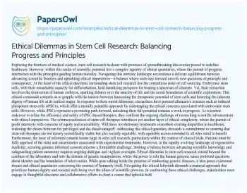 Essay on Ethical Dilemmas in Stem Cell Research: Balancing Progress and Principles