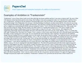 Essay on Examples of Ambition in “Frankenstein”