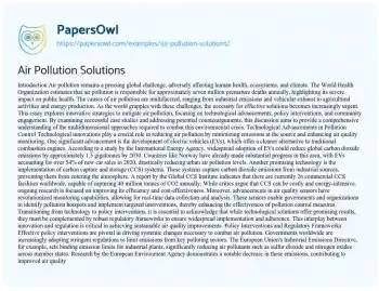 Essay on Air Pollution Solutions