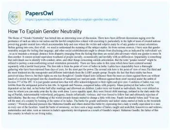 Essay on How to Explain Gender Neutrality