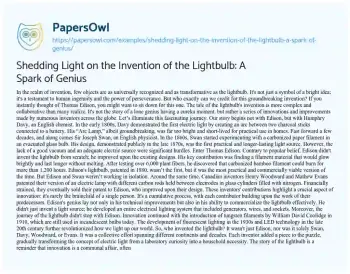 Essay on Shedding Light on the Invention of the Lightbulb: a Spark of Genius