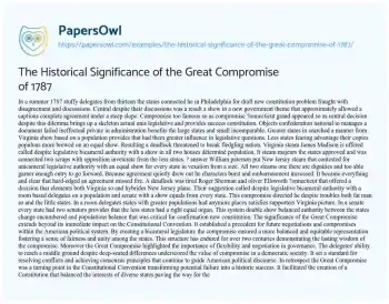 Essay on The Historical Significance of the Great Compromise of 1787