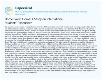 Essay on Home Sweet Home: a Study on International Students’ Experience