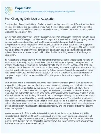 Essay on Ever Changing Definition of Adaptation