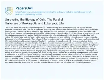 Essay on Unraveling the Biology of Cells: the Parallel Universes of Prokaryotic and Eukaryotic Life