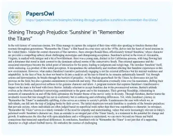 Essay on Shining through Prejudice: ‘Sunshine’ in “Remember the Titans”