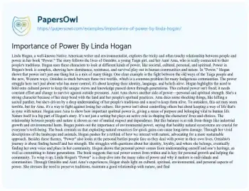 Essay on Importance of Power by Linda Hogan