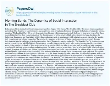 Essay on Morning Bonds: the Dynamics of Social Interaction in the Breakfast Club