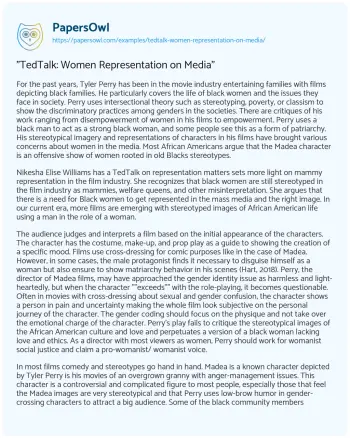 Essay on “TedTalk: Women Representation on Media”