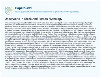 Essay on Underworld in Greek and Roman Mythology