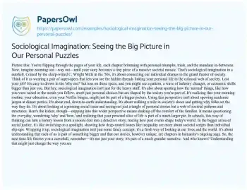 Essay on Sociological Imagination: Seeing the Big Picture in our Personal Puzzles