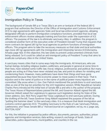 Essay on Immigration Policy in Texas