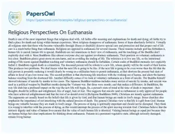 Essay on Religious Perspectives on Euthanasia