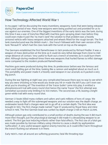 Essay on How Technology Affected World War 1